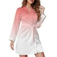 thumbnail image 1 of Aesthetic Antique Pink And White Gradient Night Robe Long Sleeve V Neck Robe With Belt Women's Sleepwear Dresses, 1 of 9