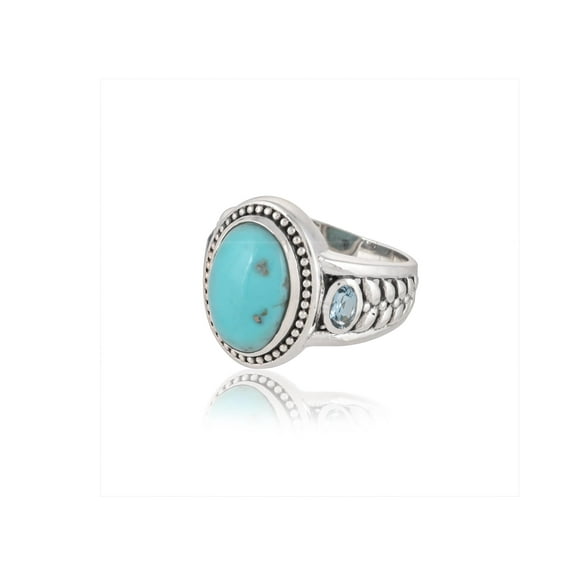 Aesthetic Arizona turquoise & swiss blue topaz ring, 925 Silver blue gemstone statement ring, Gift for her