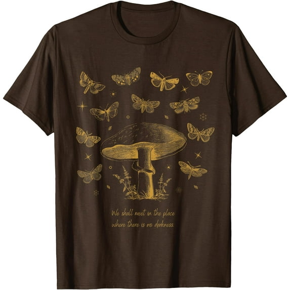 Aesthetic Art Cottagecore Mushroom Butterfly Moth Unisex T-Shirt for Men Women Kids Toddler,Dark Chocolate Color,Size XL