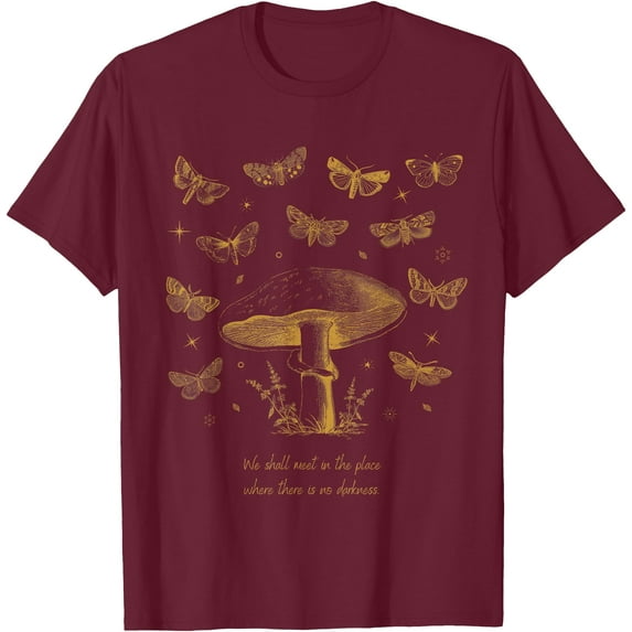 Aesthetic Art Cottagecore Mushroom Butterfly Moth Unisex T-Shirt for Men Women Kids Toddler,Maroon Color,Size XL