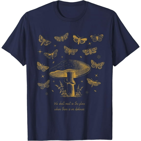 Aesthetic Art Cottagecore Mushroom Butterfly Moth Unisex T-Shirt for Men Women Kids Toddler,Navy Color,Size 4T