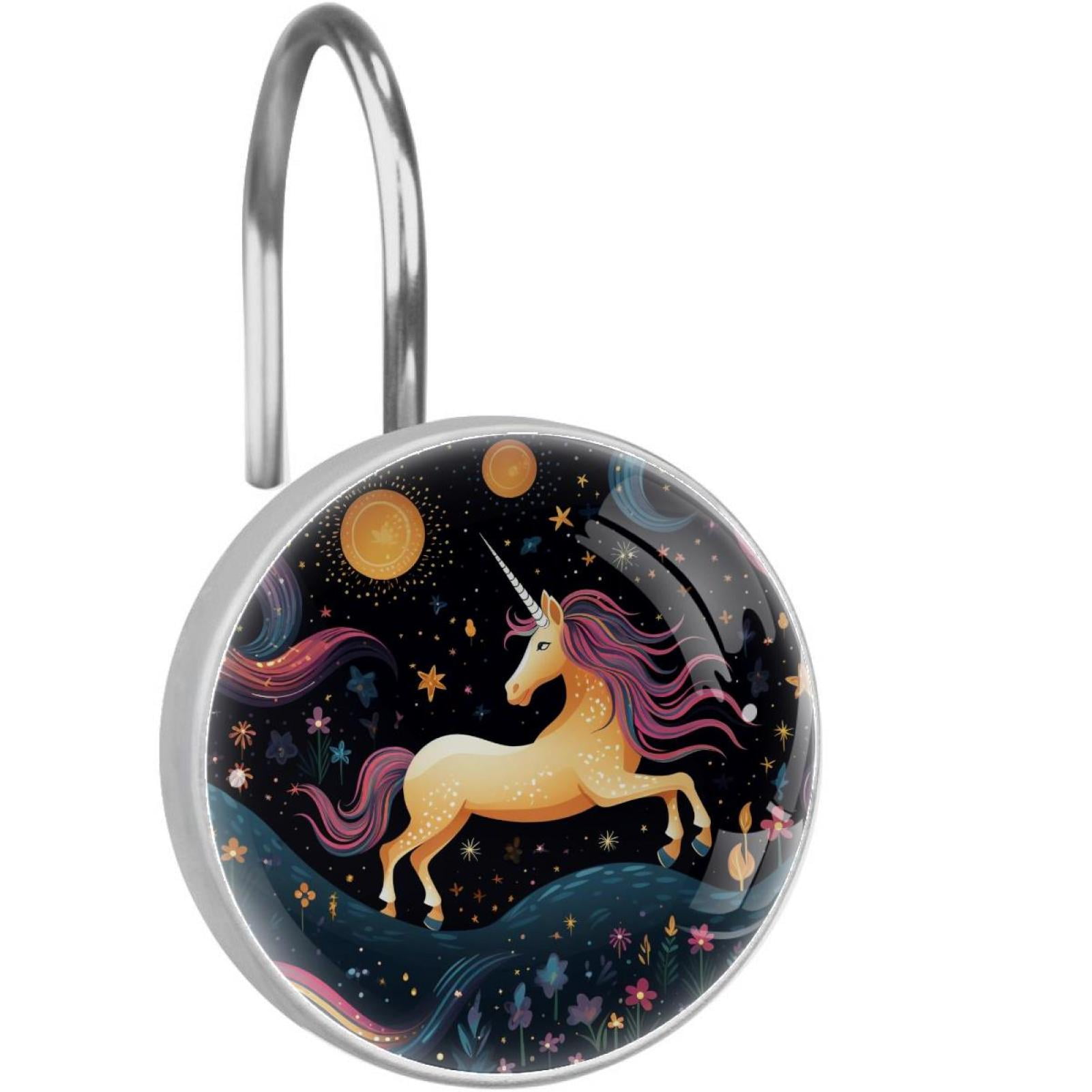 Aesthetic Art Unicorn Decorative Shower Curtain Hooks – Resin, Glass, and Stainless Steel Shower ...