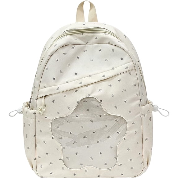 Aesthetic Backpack with Star Cutout Window, 15.74X12.59X5.11" Printed Casual Daypack, Clear Decor Backpack, Lightweight Commute Rucksack, Multi Pocket Storage Bag, Fashion Carry Backpack