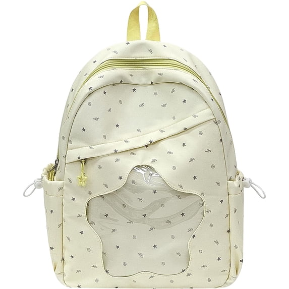 Aesthetic Backpack with Star Cutout Window, 15.74X12.59X5.11" Printed Casual Daypack, Clear Decor Backpack, Lightweight Commute Rucksack, Multi Pocket Storage Bag, Fashion Carry Backpack