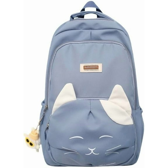 Aesthetic Backpack for Adults and students. Cute Cat Face Daypack Large Big Capacity Backpack with Accessories. (White)