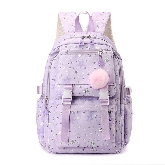 Aesthetic Backpack with Pendant, Star Print Laptop Backpack, Multi-layer Bookbag for Shopping Work (Purple)