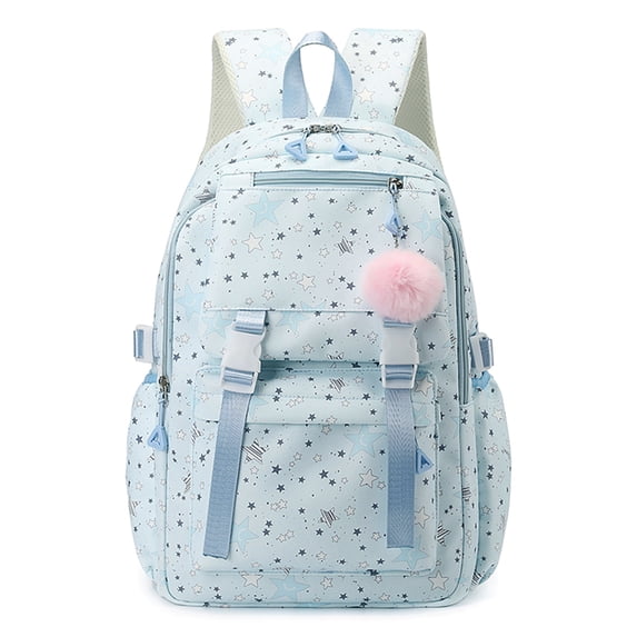 Aesthetic Backpack with Pendant, Star Print Laptop Backpack, Multi-layer Bookbag for Shopping Work (Blue)