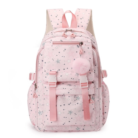 Aesthetic Backpack with Pendant, Star Print Laptop Backpack, Multi-layer Bookbag for Shopping Work (Pink)