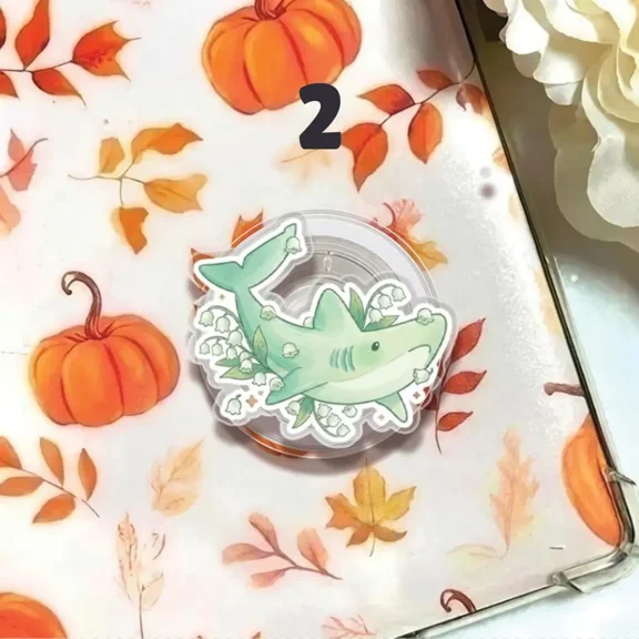 Aesthetic Beach Floral Shark Acrylic Phone Grip, Creature for Devices Phone Holder, E-Reader Grip Accessory