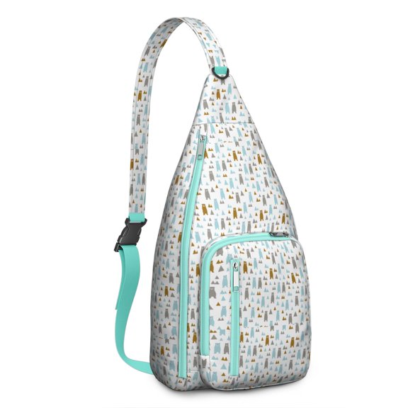 Aesthetic Bear Crossbody Bag - Artistic Wild Bear Print Sling Pack (Forest Hunting Theme, Multi-Pocket Organization)