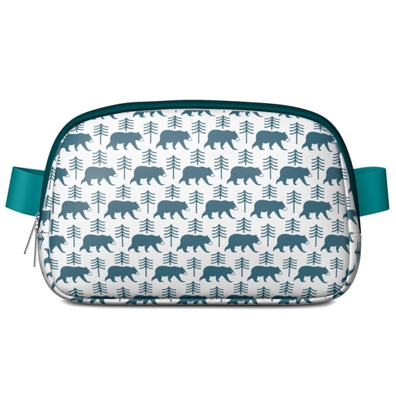 Aesthetic Bear Print Belt Bag – Cute Polar Bear Fanny Pack for Women with Forest Pattern, Artistic Cartoon Design Sling Bag for Outdoor Travel