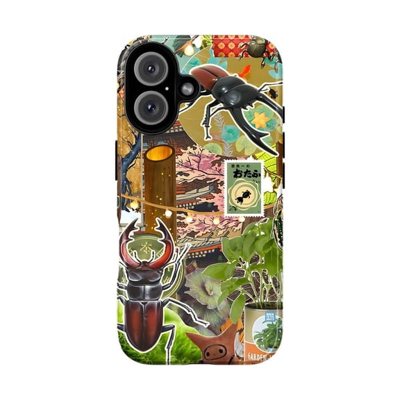 Aesthetic Beetle Collage Phone Case, Vintage Stag Beetle Nature Cover for iPhone 17 16 15 14 13 12 11 Plus Pro Max Mini