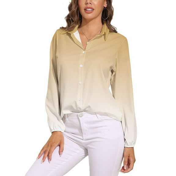 Aesthetic Beige And White Gradient Long Sleeve Blouse Woman Streetwear Casual Shirts Summer Oversize Woman Streetwear Clothing Birthday Present