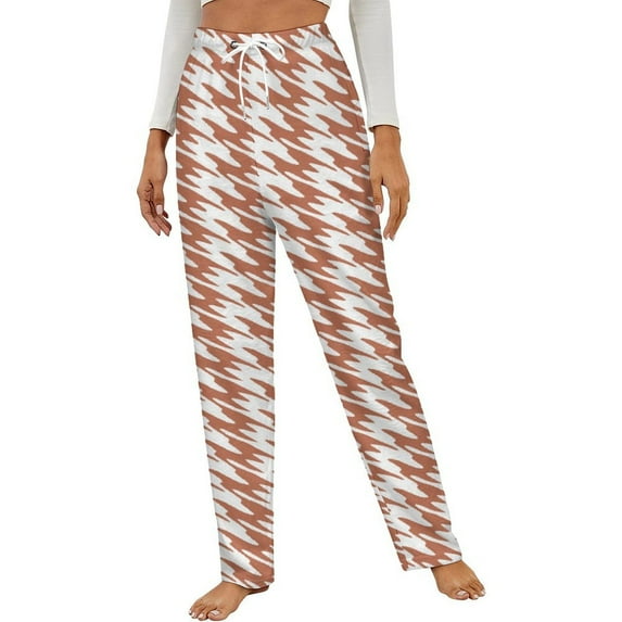 Aesthetic Beige Red And White Ripple Winter Female Pants Flannel High Waist Women Pants Lady Warm Straight Leg Plush Trousers