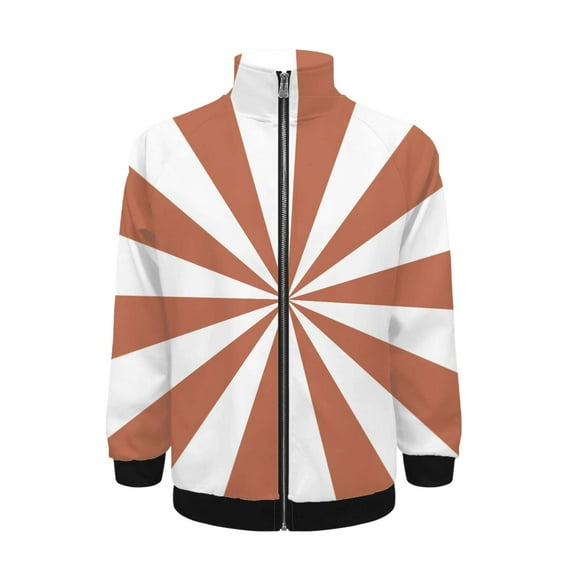 Aesthetic Beige Red And White Sunburst Jacket Men's Street Cool Long Sleeves Coat Personality Tops Oversized Zipper Jackets Male Clothes