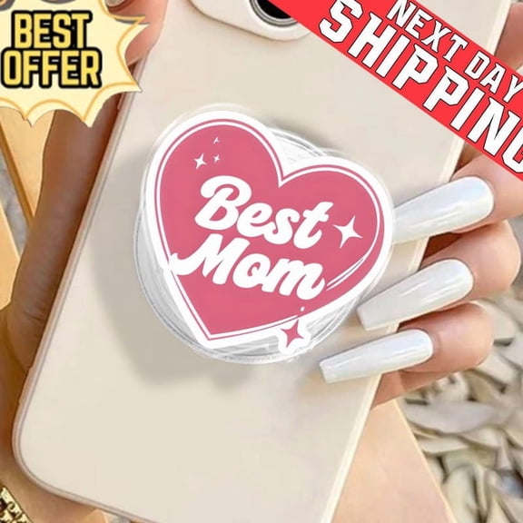 Aesthetic Best Mom Heart Phone Grip, Retro Pink Mother's Day Gift Socket, Cute Sparkle Heart Phone Accessory, Meaningful Gift for Her