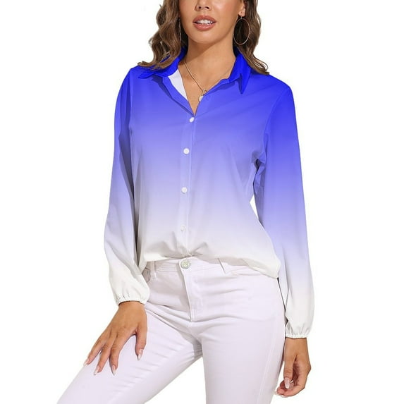 Aesthetic Blue And White Gradient Long Sleeve Blouse Woman Streetwear Casual Shirts Summer Oversize Woman Streetwear Clothing Birthday Present
