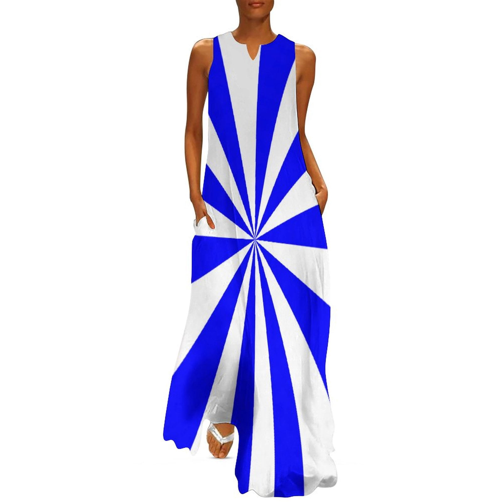 Aesthetic Blue And White Sunburst Long Dress Luxury Woman Evening Dress ...