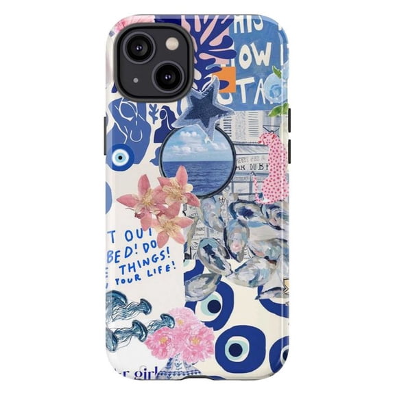 Aesthetic Blue Collage Phone Case, Ocean View & Evil Eye Artistic Cover for iPhone 17 16 15 14 13 12 11 Pro Plus Mini