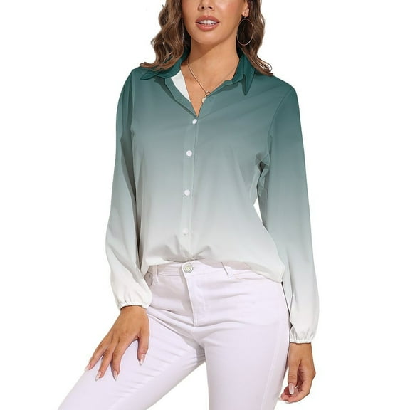 Aesthetic Blue Green And White Gradient Long Sleeve Blouse Woman Streetwear Casual Shirts Summer Oversize Woman Streetwear Clothing Birthday Present