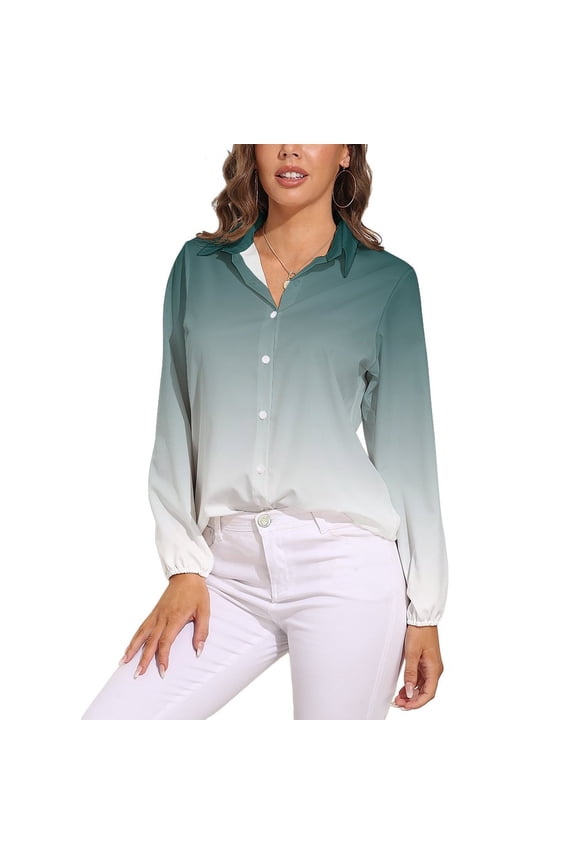 Aesthetic Blue Green And White Gradient Long Sleeve Blouse Woman Streetwear Casual Shirts Summer Oversize Woman Streetwear Clothing Birthday Present