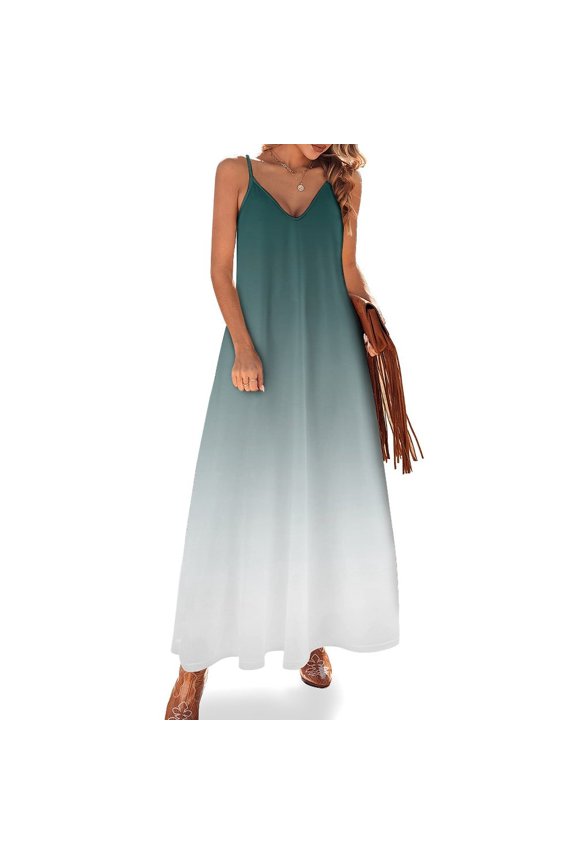 Aesthetic Blue Green And White Gradient Sleeveless Dress Loose Women's Dress Dresses Luxury Evening Dresses