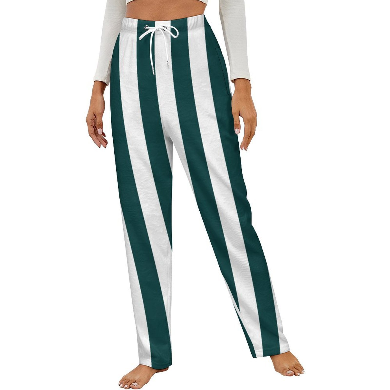 Aesthetic Blue Green And White Vertical Winter Female Pants Flannel ...