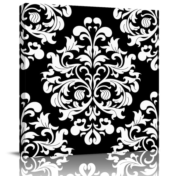 Aesthetic Boho Black White Floral Canvas Artwork Painting Art, Abstract Minimalist Art Square Framed Wall Decorations Prints Picture for Bedroom Kitchen Living Room, 8x8 in