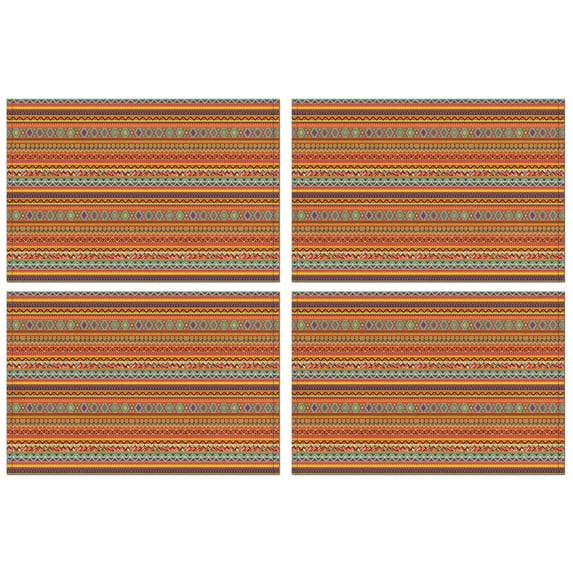 Aesthetic Boho Placemats Set of 4, 12x18 Inch Flax Material with Tribal Patterns, Washable Rustic Decor for Vintage Ethnic Kitchen or Nordic Farmhouse Dining Table Setup