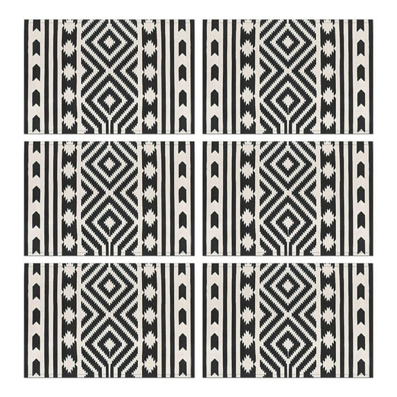 Aesthetic Boho Placemats Set of 6, 12x18 Inch Cotton Linen Tribal Style Table Mats, Washable Rustic Vintage Decor for Farmhouse Dining Room or Ethnic Nordic Kitchen Table