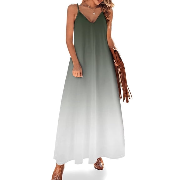 Aesthetic Bottle Green And White Gradient Sleeveless Dress Loose Women's Dress Dresses Luxury Evening Dresses