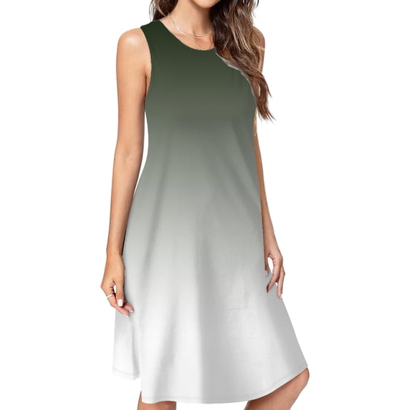 Aesthetic Bottle Green And White Gradient Spring Summer Dresses For Women Fashion Dress Casual Sleeveless Loose Sundress With Pockets