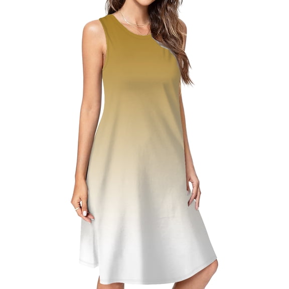 Aesthetic Brown Beige And White Gradient Casual Sleeveless Loose Sundress Dress For Women Summer Dress Daily Woman