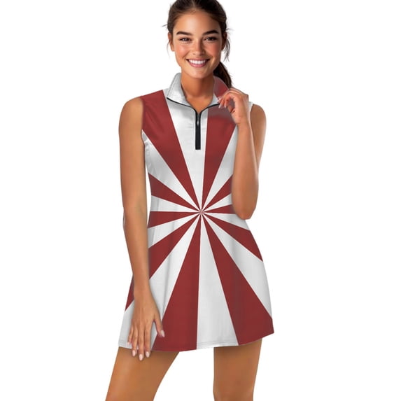 Aesthetic Brown Red and White Sunburst Sports Dresses Women Tennis Dress Outdoor Badminton Golf Quick-Drying And Breathable Sports Dress