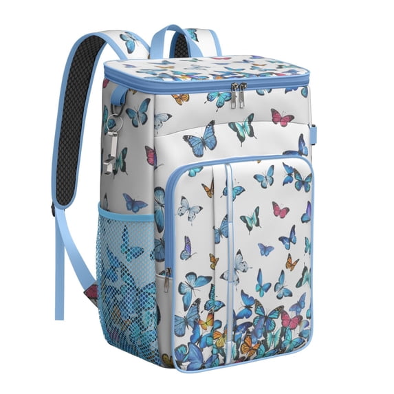 Aesthetic Butterfly Backpack Cooler – Leakproof Waterproof Insulated Lunch Bag with Tropical Flower Pattern for Road Trips & Outdoor Adventures