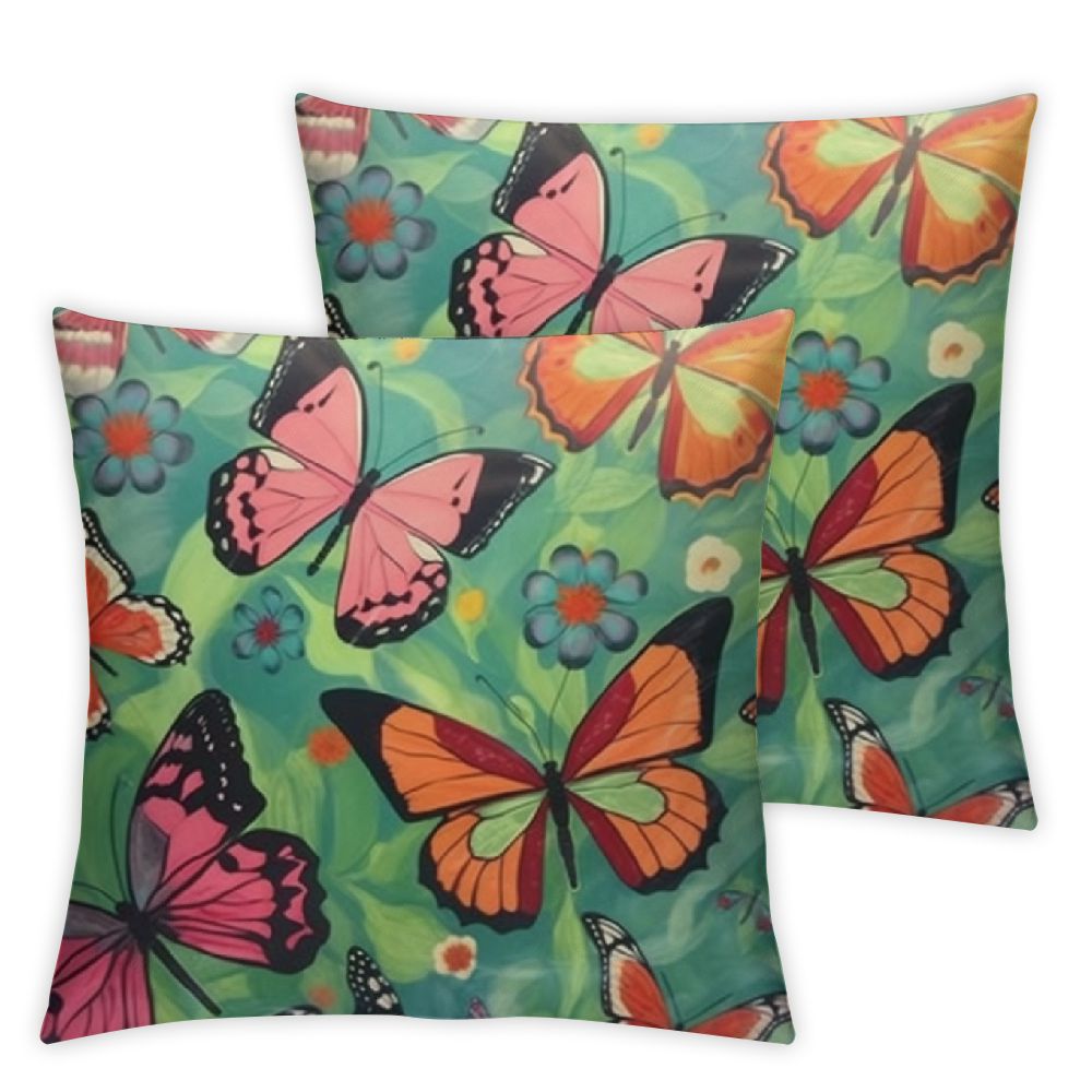 Aesthetic Butterfly Green Art Throw Pillow Covers Vegan Satin