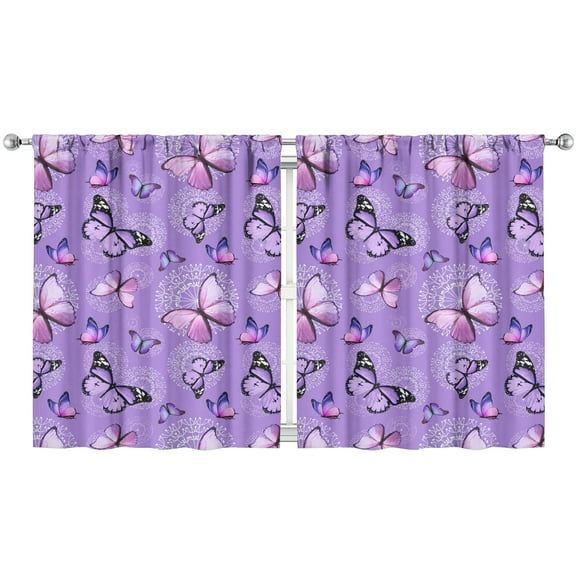 Aesthetic Butterfly Lovers Kitchen Curtains 2 Pack - 52x63 Inch Tier Curtains, Colorful Floral Pattern, Rod Pocket Farmhouse Style