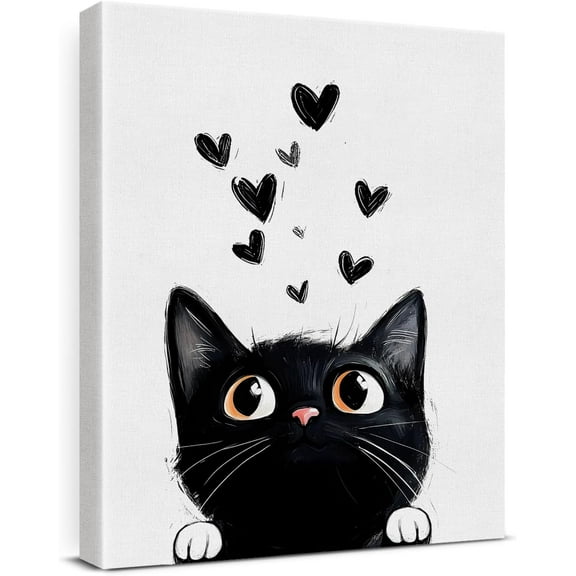 Aesthetic Cat Flowers Canvas Wall Art Wildflowers Cat Print Poster Framed Picture Painting for Home Living Room Bedroom Decor