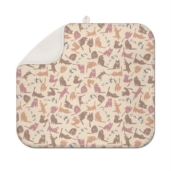 Aesthetic Cat Pattern Drying Mat Multipurpose Heat Resistant Dish Drying Pad