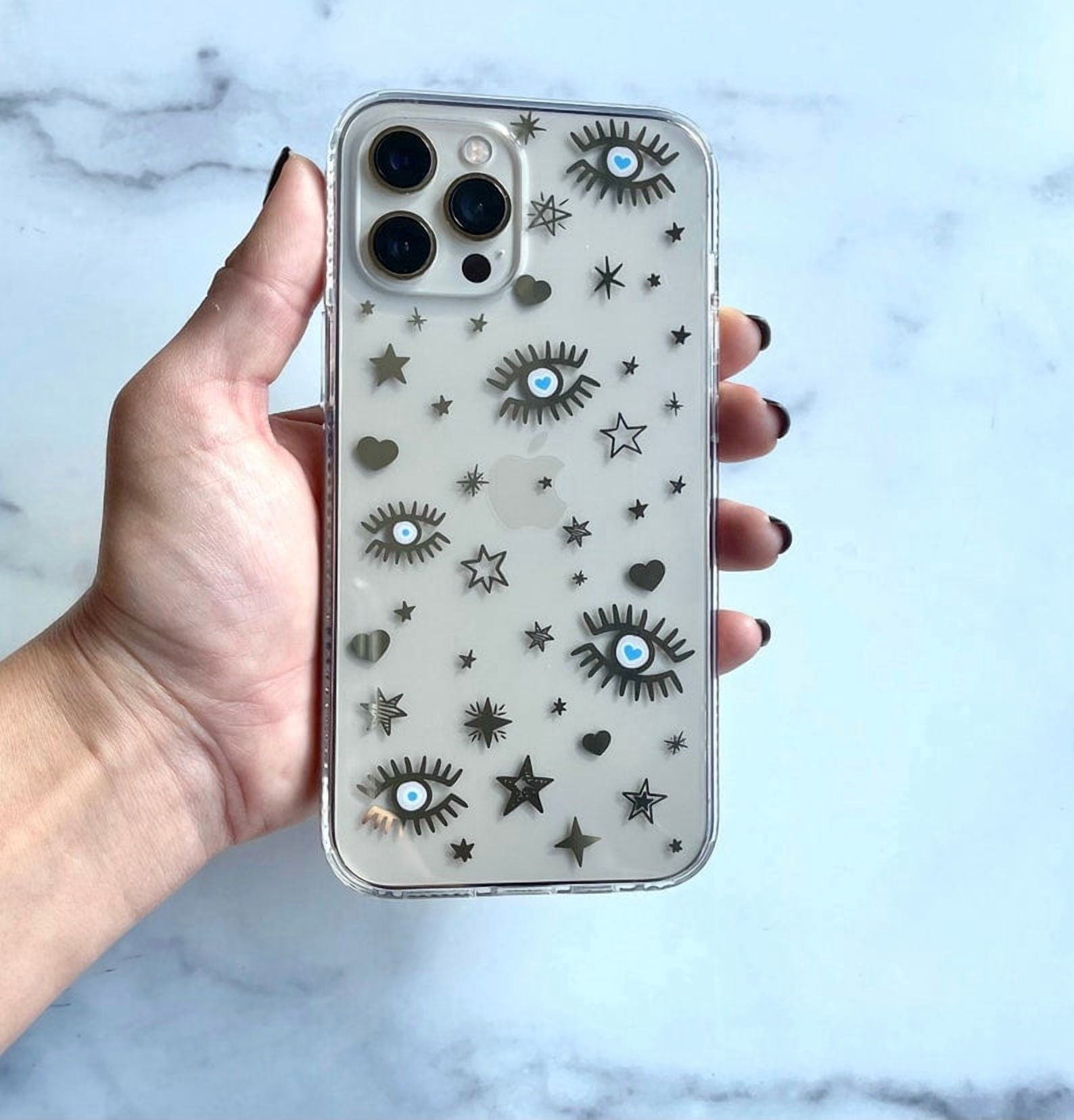 Aesthetic Celestial Evil Eye Stars Clear iPhone Case with Gold Mirror ...