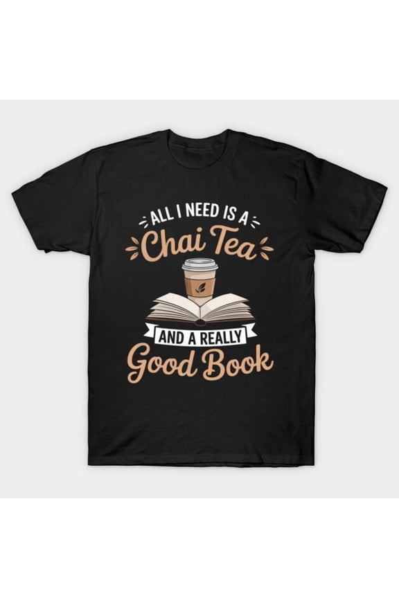 Aesthetic Chai Tea and a Good Book Cozy Reading Vibes Graphic, H27325 T-Shirt, for Men and Women, Up to Size 5XL