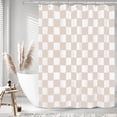 thumbnail image 1 of Aesthetic Checkerboard Grid Pattern Shower Curtain, White Cream Modern Shower Curtain Sets Decoration 71x71 Inch with Hooks, 1 of 6