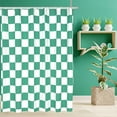 thumbnail image 1 of Aesthetic Checkerboard Grid Pattern Shower Curtain, White Emerald Green Modern Shower Curtain Sets Decoration 71x71 Inch with Hooks, 1 of 6