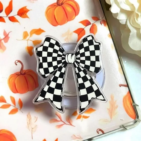 Aesthetic Checkered Coquette Bow Magnetic Phone Grip Trendy Retro Ribbon Magsafe Kickstand, Preppy Style Gift For Her