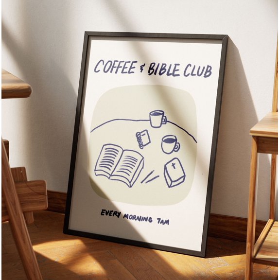 Aesthetic Christian Coffee Bible Hand Illustrated Artwork, Unframed Paper Poster 8x10in