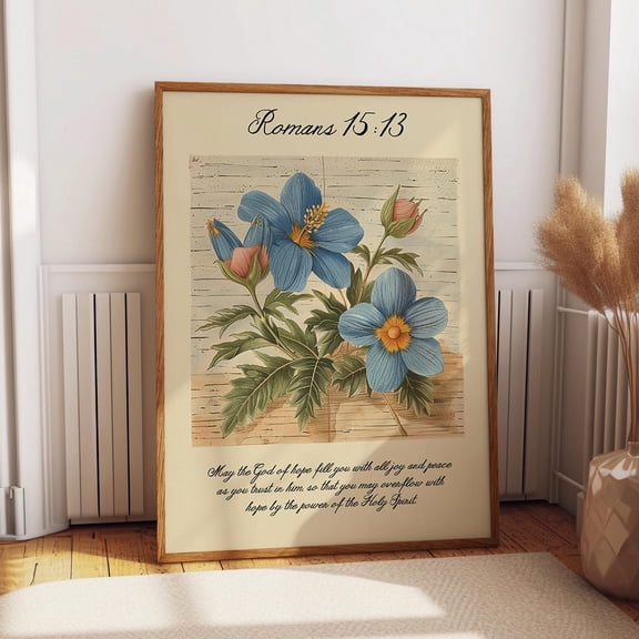 Romans 15:13 Bible Verse Wall Art – Blue Floral Christian Poster Scripture Print – Hope And Peace Message Poster Wall Art, Modern Wall Decor, 8x12 UNFRAMED