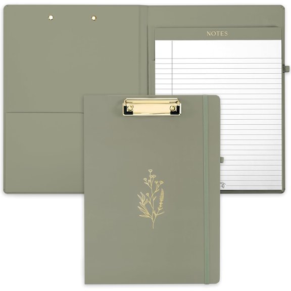 Aesthetic Clipboard Folio with Refillable Lined Notepad & Interior Pocket Cute Padfolio/Legal Pad Holder for Women Easily Organize Notes at Work, School, or Home