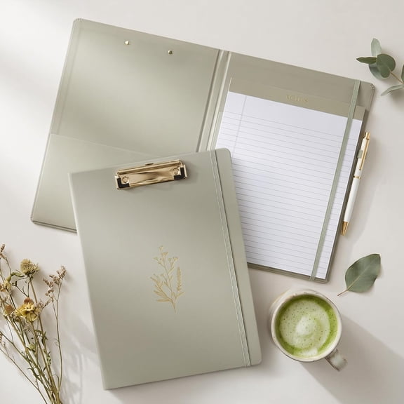 Aesthetic Clipboard Folio with Refillable Lined Notepad & Interior Pocket