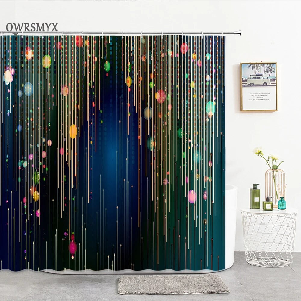 Aesthetic Colorful Aperture Geometric Lines Shower Curtain Home