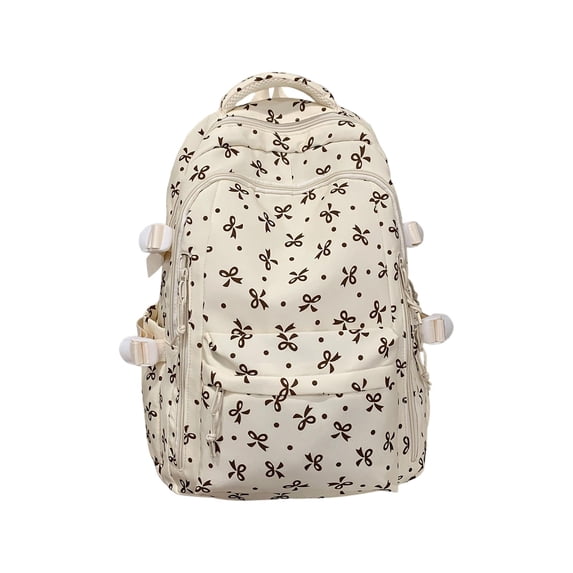 Aesthetic Corduroy Girls School Bow Backpack, Ergonomic Padded Strap Floral Rucksack, Large Capacity Women Flower Backpack for College Students Short Trips Leisure Walks (Coffee)